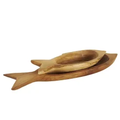 Teak Wood Carved Fish Trays, Set of 2