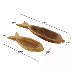 Teak Wood Carved Fish Trays, Set of 2
