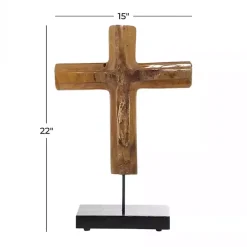 Teak Wood Floating Cross Tabletop Sculpture