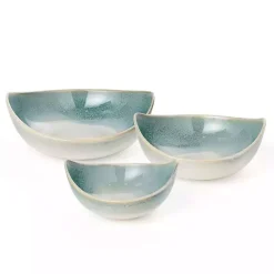 Teal & White Ceramic Decorative Bowls, Set of 3