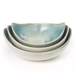 Teal & White Ceramic Decorative Bowls, Set of 3