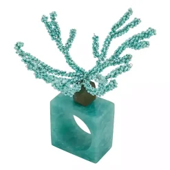 Teal Beaded Coral Napkin Rings, Set of 4