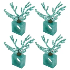 Teal Beaded Coral Napkin Rings, Set of 4