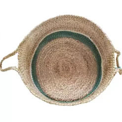 Teal Off White Woven Basket with Tassel, 17 in.