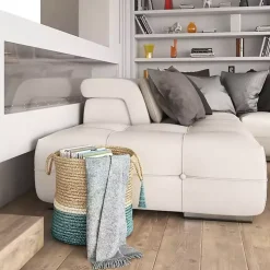 Teal Off White Woven Basket with Tassel, 17 in.