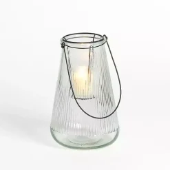 Textured Glass Lantern with Metal Insert, 10 in.