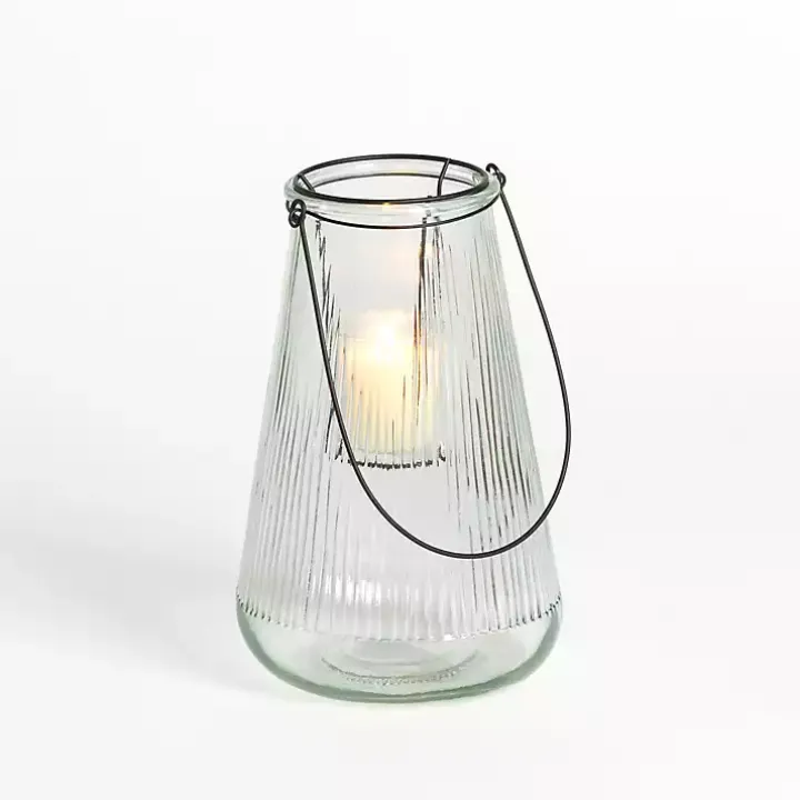 Textured Glass Lantern with Metal Insert, 10 in.