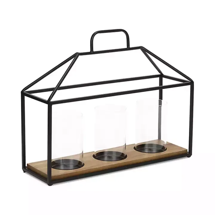 Three Glass Inserts Black Metal Lantern