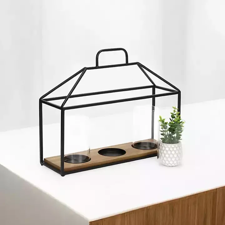 Three Glass Inserts Black Metal Lantern