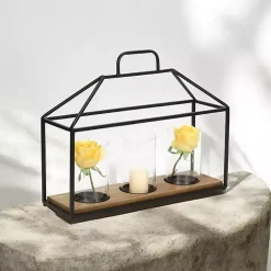 Three Glass Inserts Black Metal Lantern
