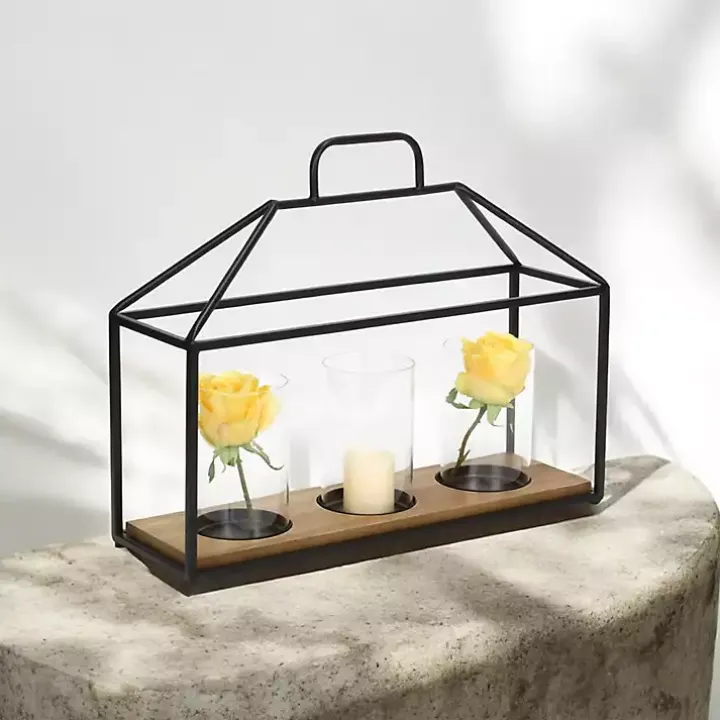 Three Glass Inserts Black Metal Lantern
