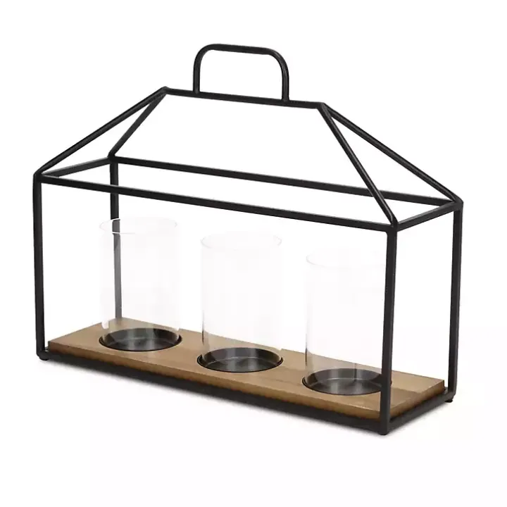Three Glass Inserts Black Metal Lantern