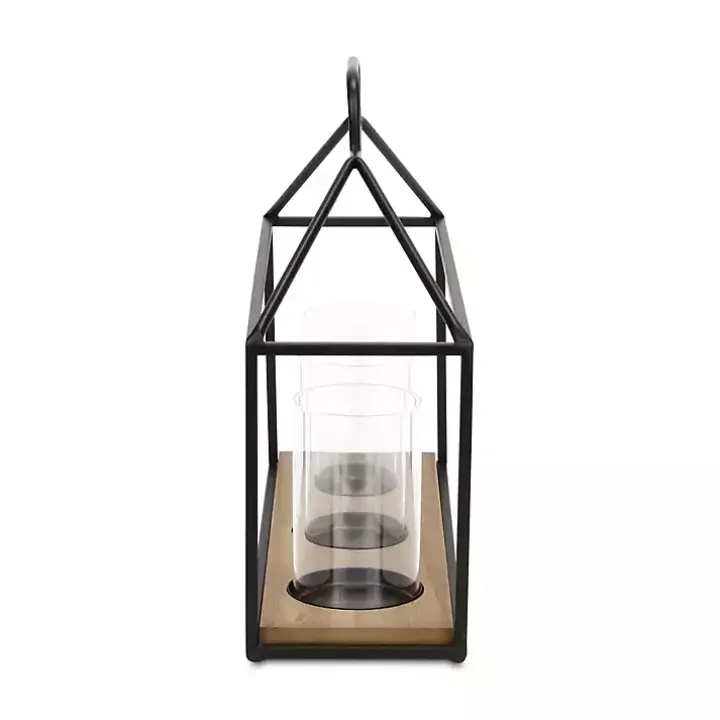 Three Glass Inserts Black Metal Lantern