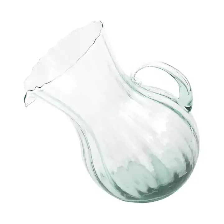Tilted Ribbed Glass Pitcher