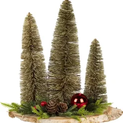 Trio of Bottle Brush Trees Christmas Decoration