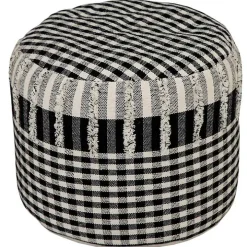 Tufted Black Mini Check Pouf