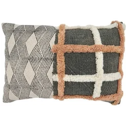 Tufted Chevron Plaid Cotton Lumbar Pillow