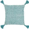 Turquoise Knotted Tassel Outdoor Throw Pillow