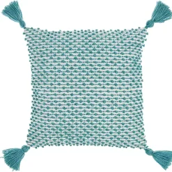 Turquoise Knotted Tassel Outdoor Throw Pillow
