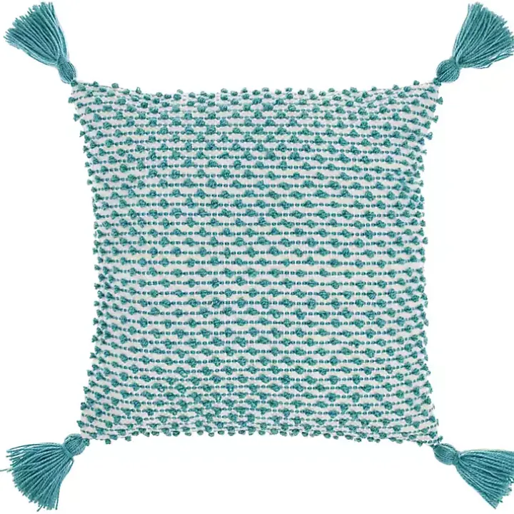 Turquoise Knotted Tassel Outdoor Throw Pillow