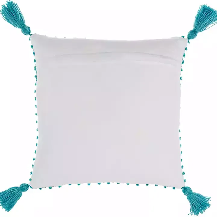 Turquoise Knotted Tassel Outdoor Throw Pillow