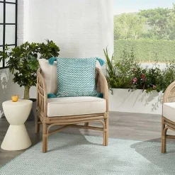 Turquoise Knotted Tassel Outdoor Throw Pillow