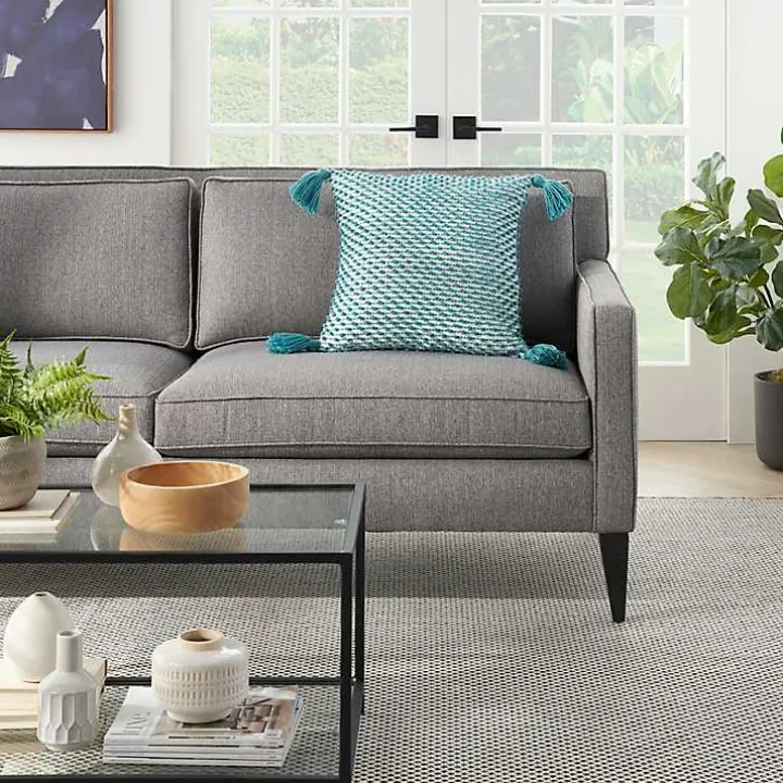 Turquoise Knotted Tassel Outdoor Throw Pillow