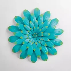 Turquoise Metal Flower Outdoor Wall Plaque