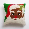 Vintage Cheerful Santa Hooked Christmas Pillow