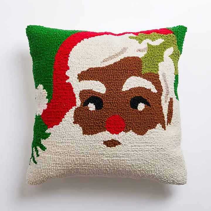 Vintage Cheerful Santa Hooked Christmas Pillow