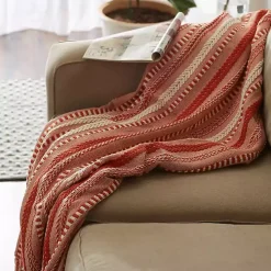 Vintage Red Braided Fringe Throw