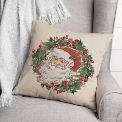 Vintage Santa Wreath Throw Pillow