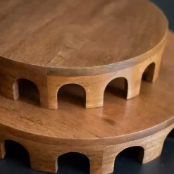 Walnut Round Cut Out Risers, Set of 2