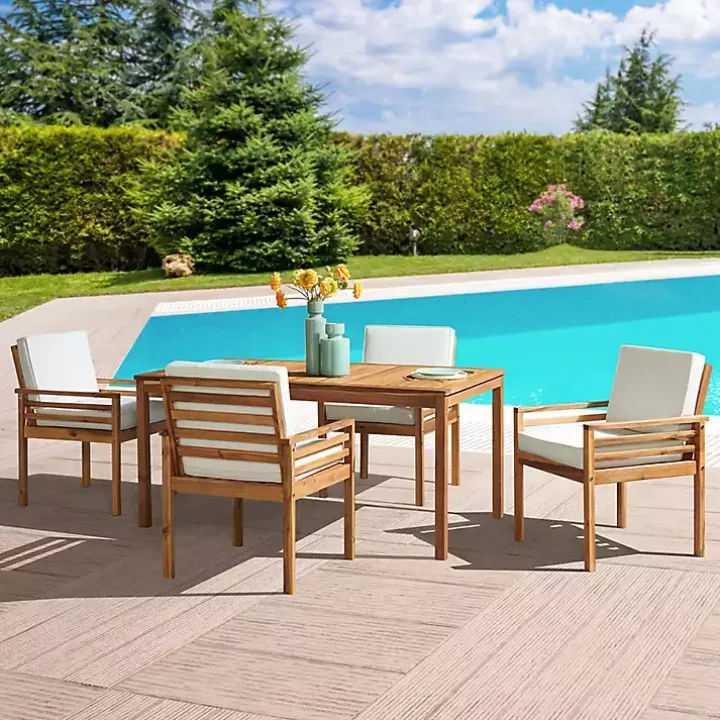 Warm Acacia Wood Slatted 5-pc. Outdoor Dining Set