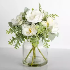 Watered White Peony Bouquet in Glass Vase