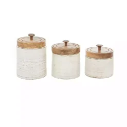 Weathered Ivory Jars with Wooden Lids, Set of 3