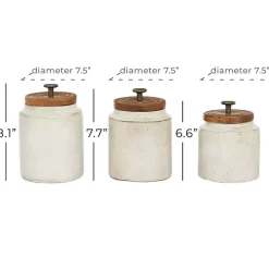 Weathered Ivory Jars with Wooden Lids, Set of 3