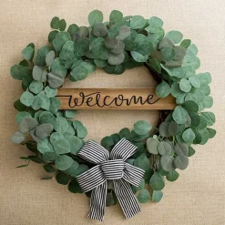 Welcome Bow Eucalyptus Wreath, 24 in.