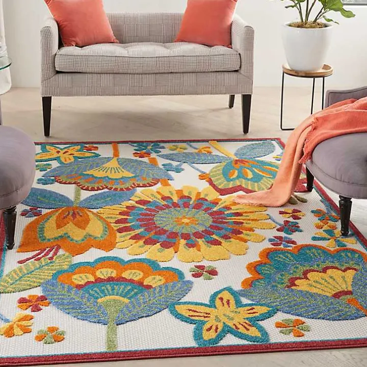 Whimsical Flowers Outdoor Area Rug, 6x9