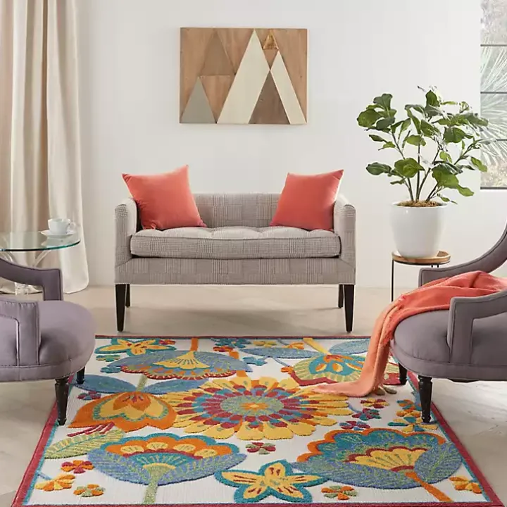Whimsical Flowers Outdoor Area Rug, 6x9
