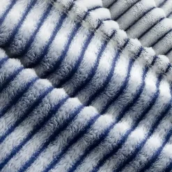 White & Navy Ribbed Ultra Soft Faux Fur Throw