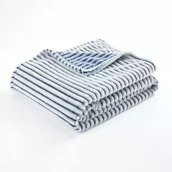 White & Navy Ribbed Ultra Soft Faux Fur Throw