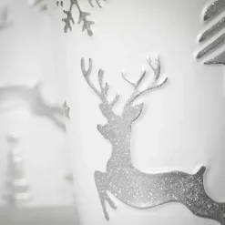 White & Silver Embossed Reindeer Pails, Set of 2