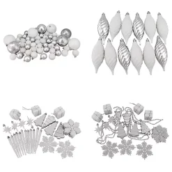 White & Silver Shatterproof Christmas Ornament Set