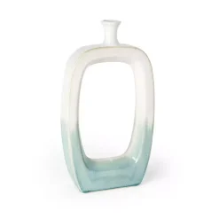 White & Turquoise Ceramic Cut-Out Vase, 18 in.
