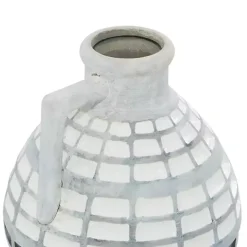 White and Black Checkered Ceramic Vases, Set of 2