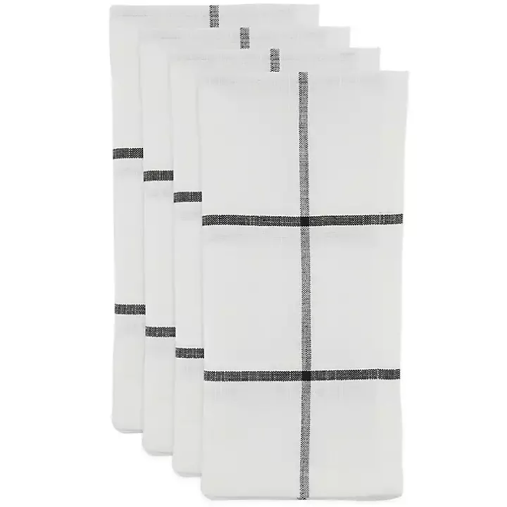 White and Black Plaid Cotton Napkins, Set of 4