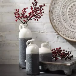 White and Black Two-Toned Ceramic Vases, Set of 3