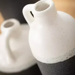 White and Black Two-Toned Ceramic Vases, Set of 3
