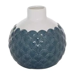 White and Blue Coastal Ceramic Vase, 8 in.